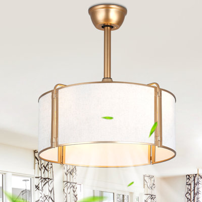 19.3" 7-Blade Boho Caged Ceiling Fan With Lights and Remote Control, Modern 6 Speeds Fandelier Drum Ceiling Fan for Bedroom