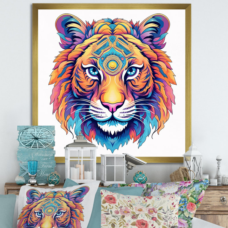 Tête de tigre vibrante - imprimé, Cadre doré à une seule photo, H 16 po x l 16 po x P 1 po
