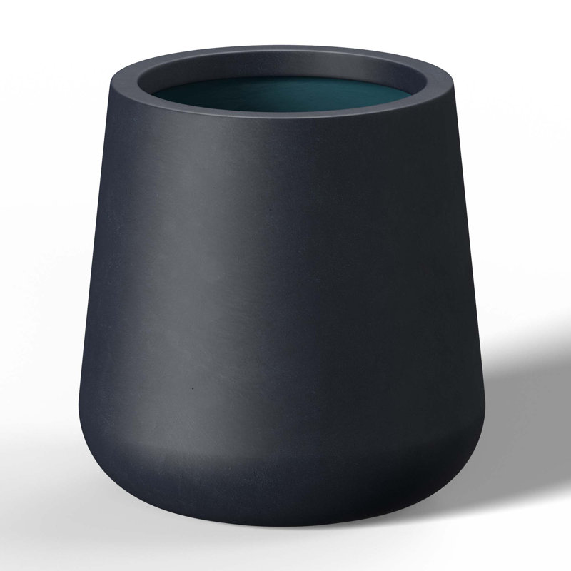 Large Concrete Round Planter / Pot With Drainage Holes, 17.72" H x 17.32" W x 17.32" D, Granite Gray (Upgraded Interior)