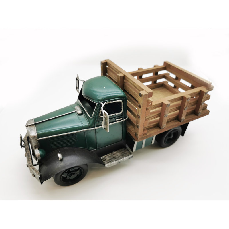 Sculpture de camion vert en métal, Vert / Brun