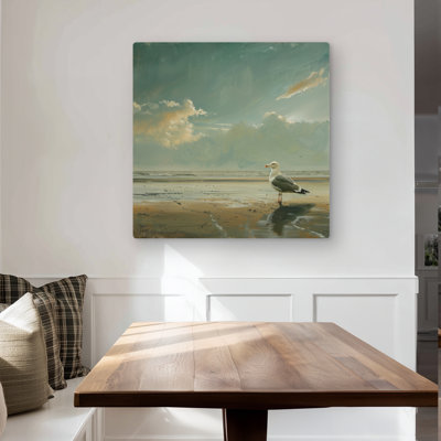 Relaxed Seagull - Green Metal Print for Home Decor | Art