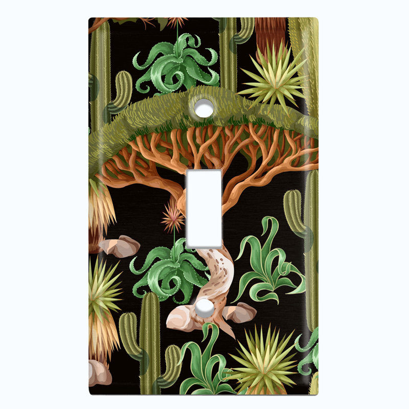 Green Tree Desert Palm Plants Black 1 - Gang Toggle Light Switch Standard Wall Plate