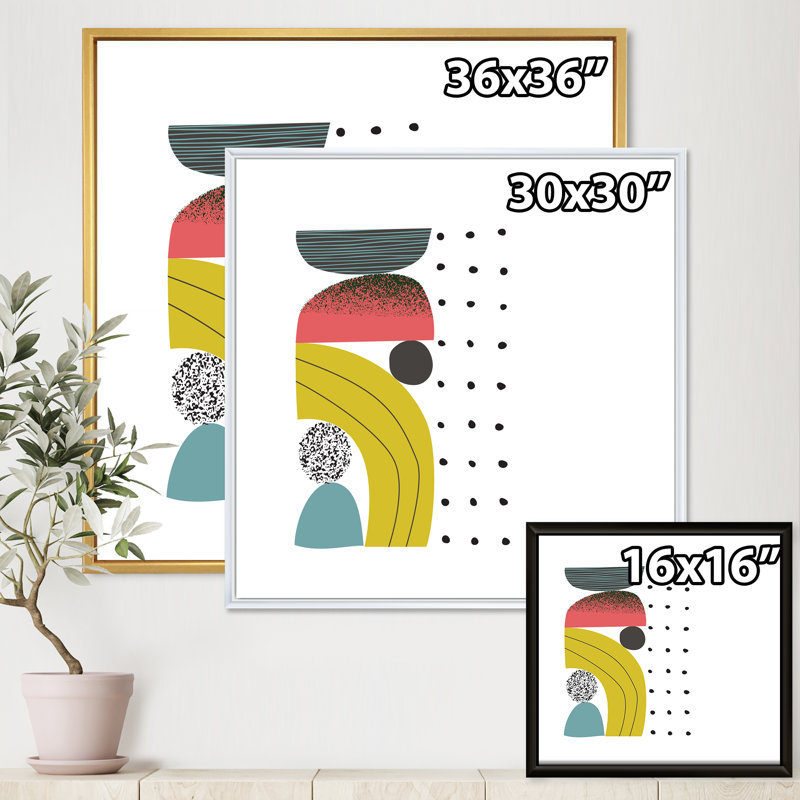 Collage d'art abstrait géométrique coloré I - peinture sur toile, H 30 po x l 30 po x P 1 po, Cadre flottant noir