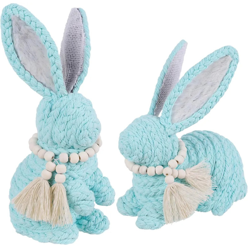 Ensemble de 2 figurines de lapin de Pâques tissées, décor de Pâques rustique pour centre de table, Bleu