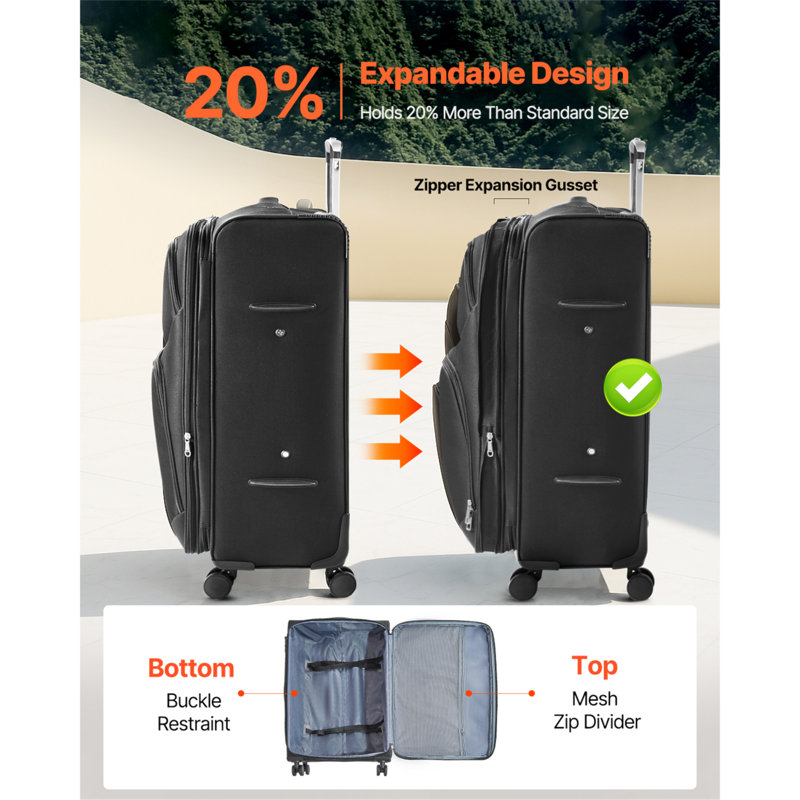 28-Inch Softside Expandable Luggage with Spinner Wheels Checked Suitcase