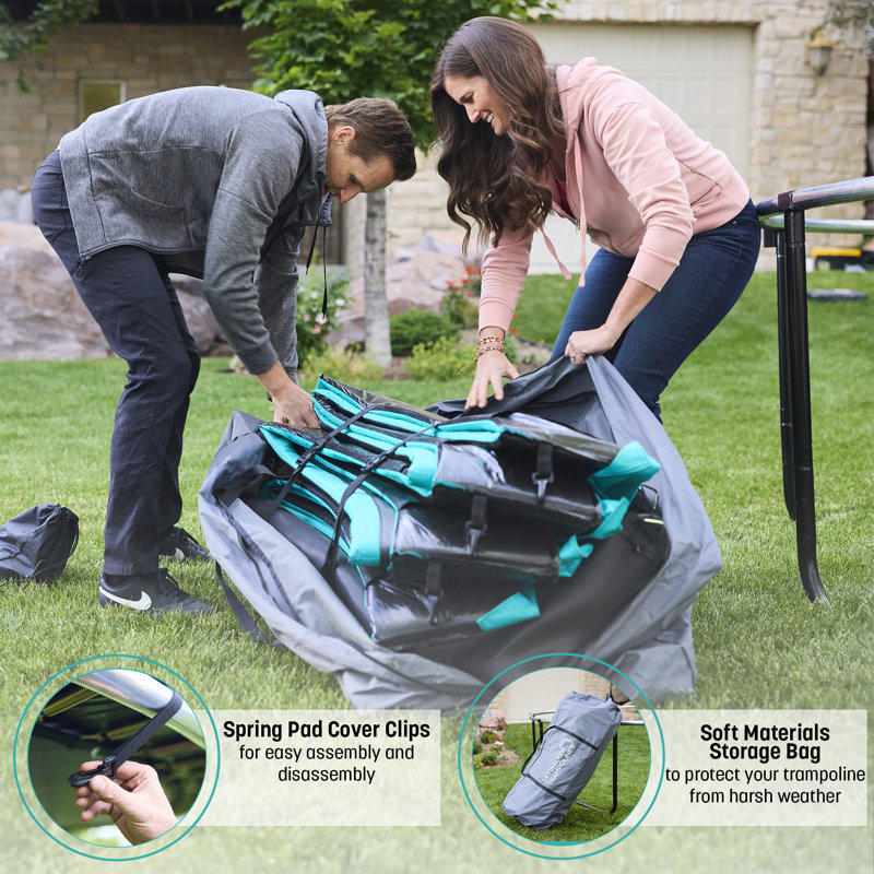 12ft Black Round Trampoline with Safety Enclosure