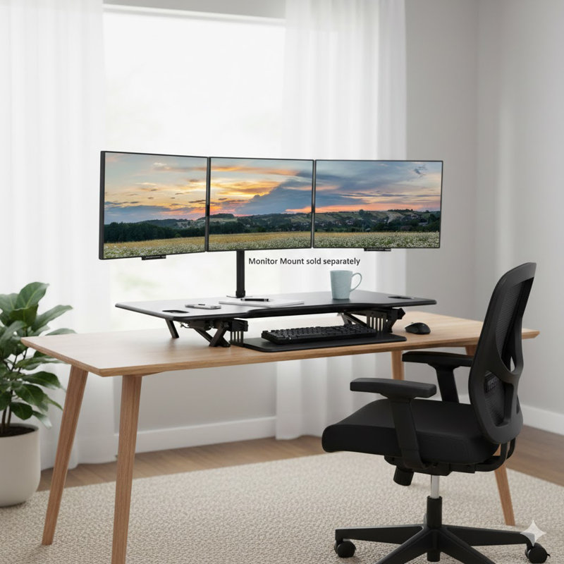  46 in. Black Tall Height Adjustable Standing Desk Converter with Triple Monitor Riser and Dual Gas Spring Lift System