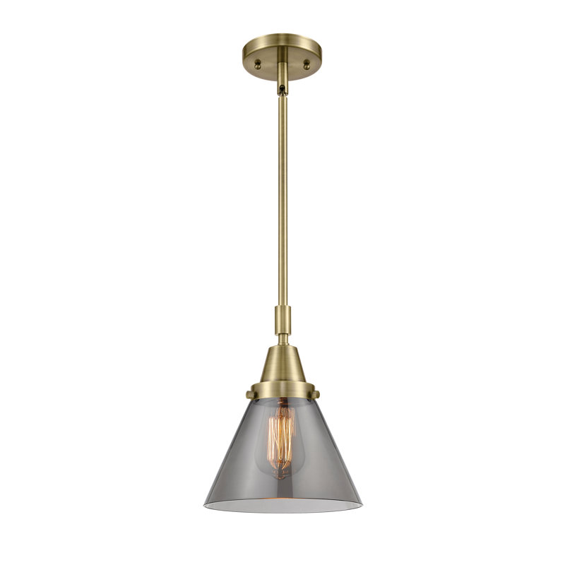 Luminaire suspendu conique 1 lumière Ashwath, Laiton antique, H 44,12 po x l 8 po x P 8 po, Plaqué couleur fumée