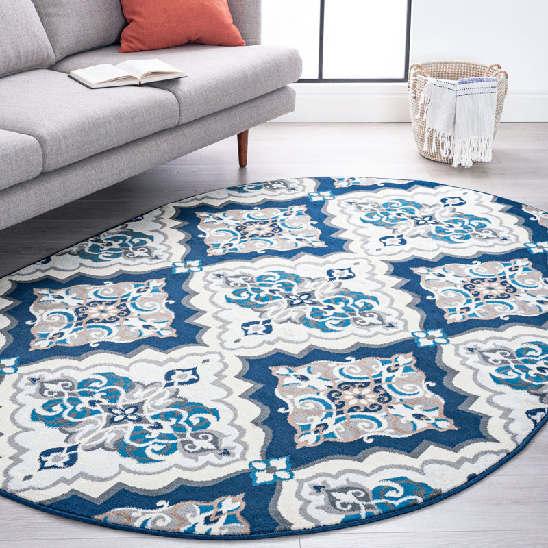 Tapis bleu foncé Albertina, Ovale 5 pi 3 po x 7 pi 3 po