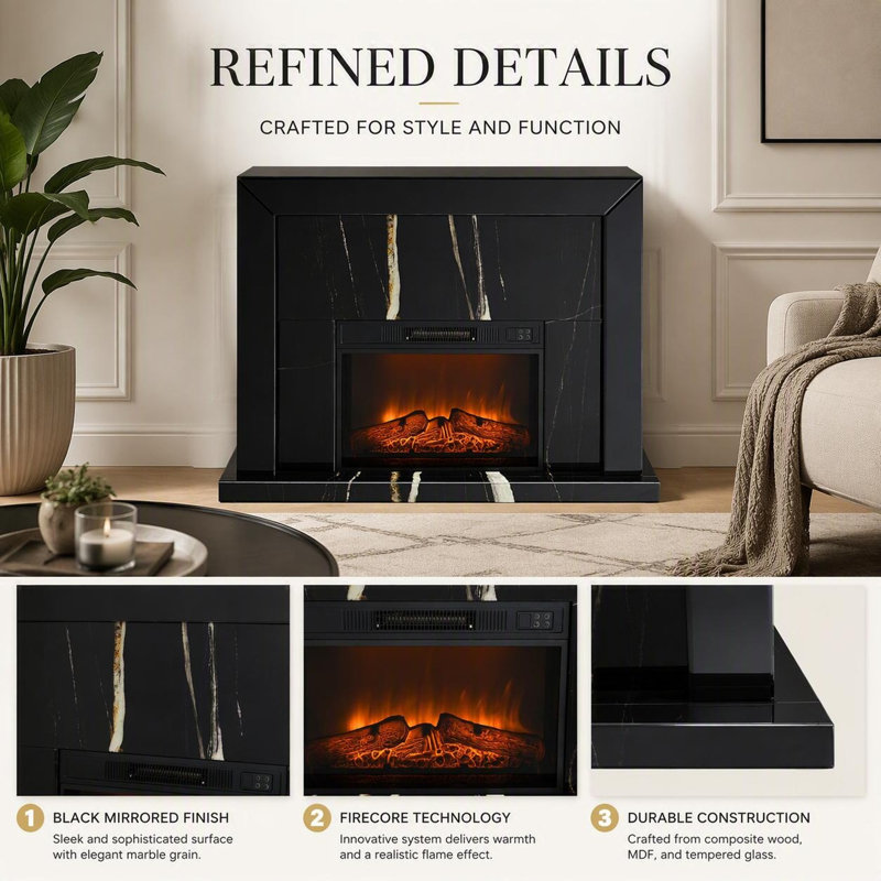 Wrought Studio 12 " W Black Electric Fireplace