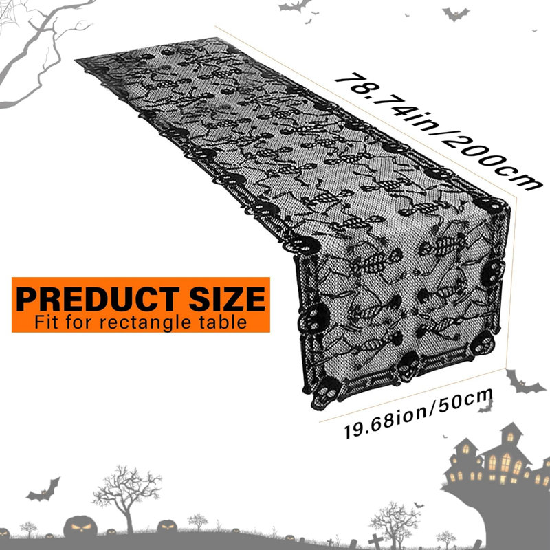 Halloween Table Cloth, Halloween Decorations, Table Runner, 200x50cm Lace Skeleton Tablecloth for Kitchen, Evening Party, Dinner Supplies