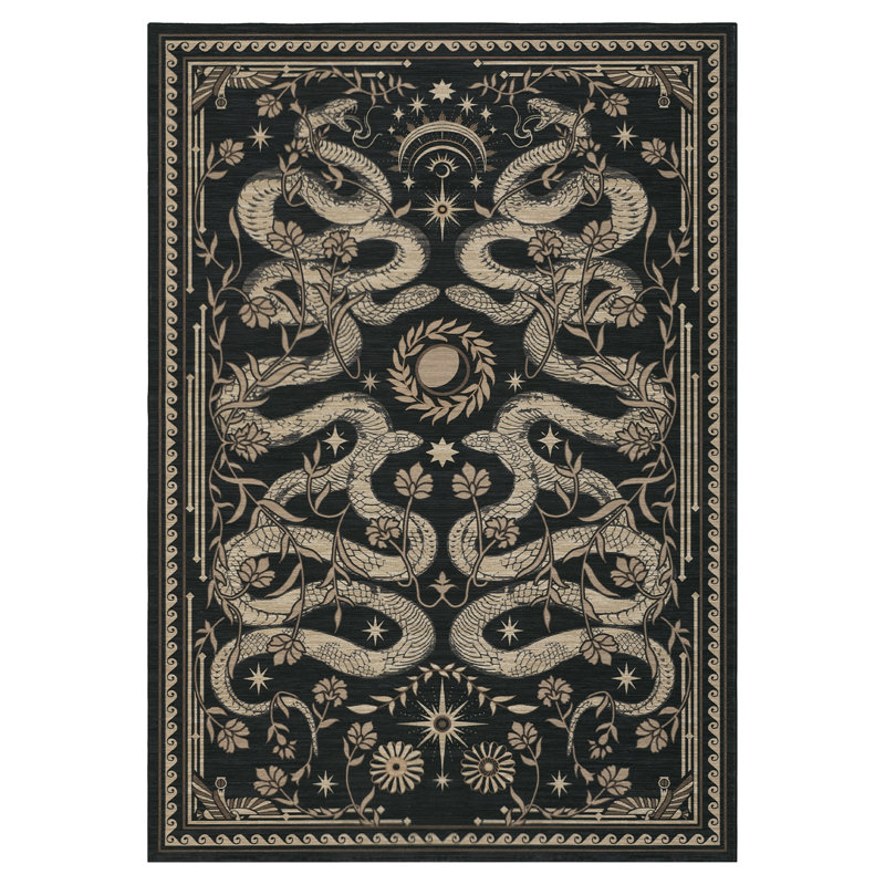 Washable Area Rug 5x7 9x12 – Non-Slip mark Resistant Carpet for Living Room Bedroom Nursery – Modern Forest Jungle Accent Snake – Dark Grey/Blue/Green
