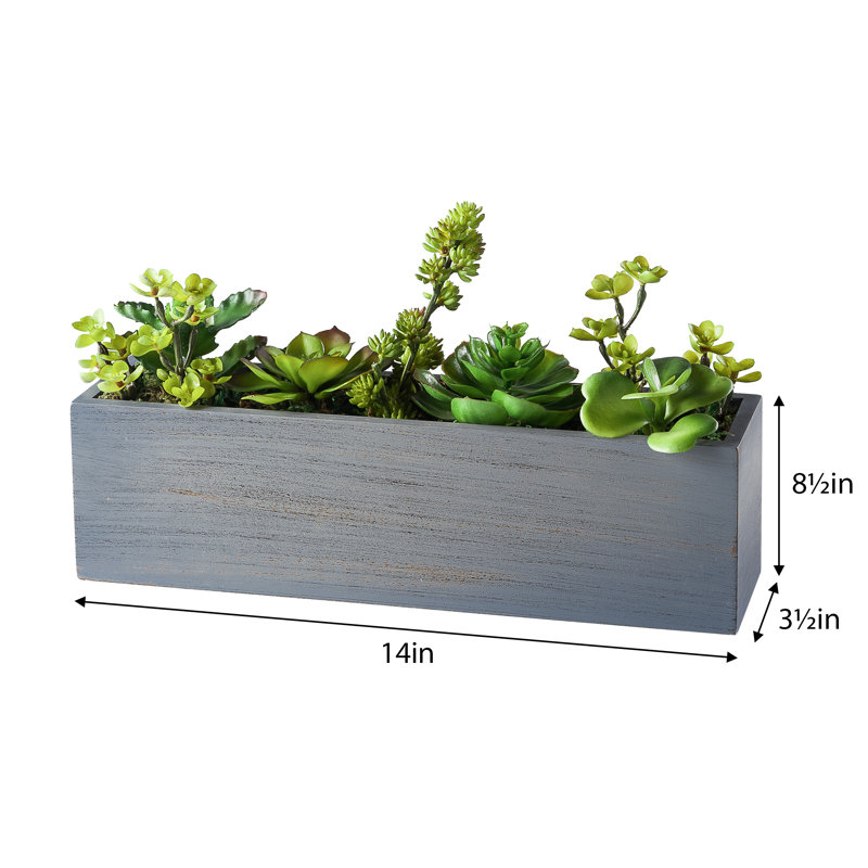 8.5'' Faux Succulent Plant in Wood Planter