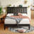Engineered Wood Platform Bed Frame with Solid Wood Legs, Headboard, LED Lights & USB Charging Ports-1861765668-1861765658-1861807342