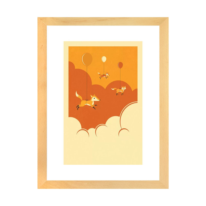 Volée de renards, art encadré, H 24 po x l 16 po x P 1 po, Papier encadré naturel