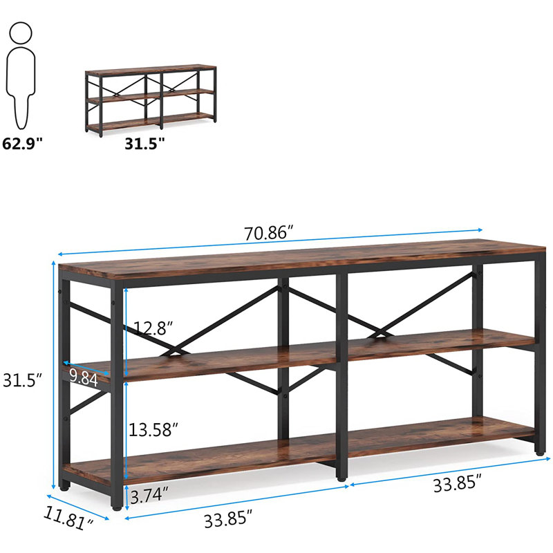 70.86'' Extra Long Console Table, Brown, Black
