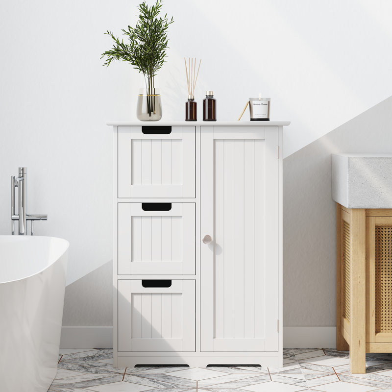 Armoire de rangement au sol en bois, organisateur de rangement latéral avec tiroirs, armoire, unité de rangement autoportante pour entrée / salle de bain avec tablettes réglables