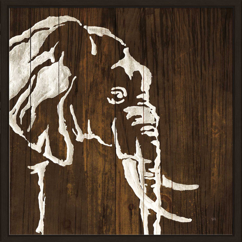 Éléphant blanc sur bois foncé - impression, Cadre flottant espresso, H 31,5 po x l 31,5 po x P 2 po