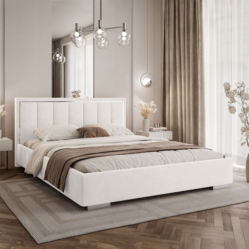 Upholstered Ottoman Bed, Double (145 x 205 cm), White