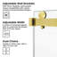 Porte de douche coulissante double sans cadre 66 po x 66 po, porte de douche double, verre trempé de 3/8 po (10 mm), acier inoxydable, or brossé