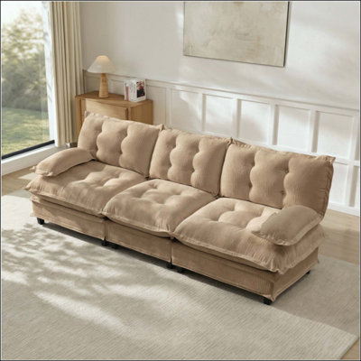 3-Seater Cloud Sofa, Modular Sectional Couch, Modern Deep Seat Sofa For Living Room, Comfy Lattice Decored Seat Cushion, Breathable Chenille Fabric