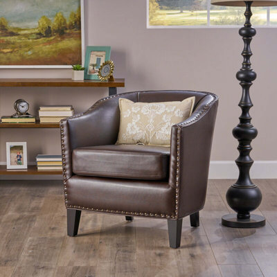 Fauteuil club en cuir reconstitué brun