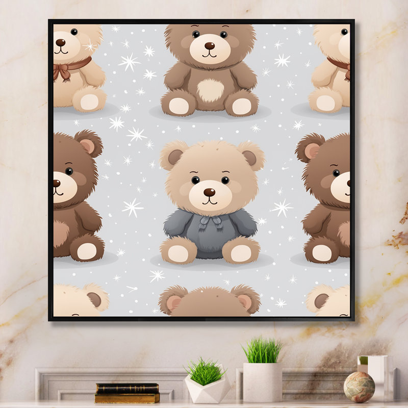 Pépinière d'ours brun et gris - art mural 2, Encadrement doré, H 30 po x l 30 po