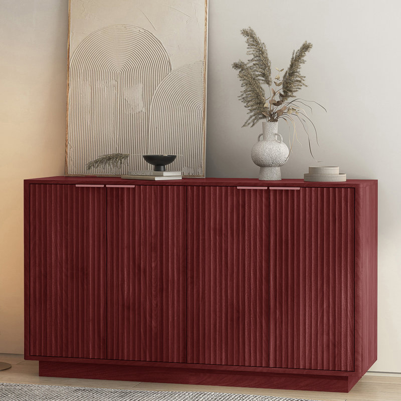 Buffet cannelé 55 po avec tablettes réglables, Rouge