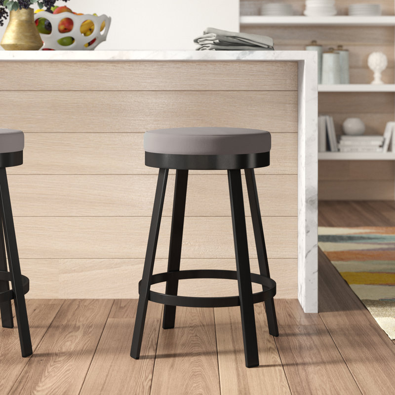 Tabouret de comptoir et de bar Dealba, Brun foncé texturé, Gris chaleureux, Tabouret de comptoir (assise de 26 po de hauteur)