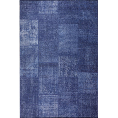 Navy Blue Colorful Patchwork Woven Base Decorative Carpet