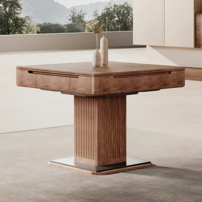 39.37"Vintage Solid Black Walnut Fully Automatic Mahjong & Dining Table for Chinese Rules