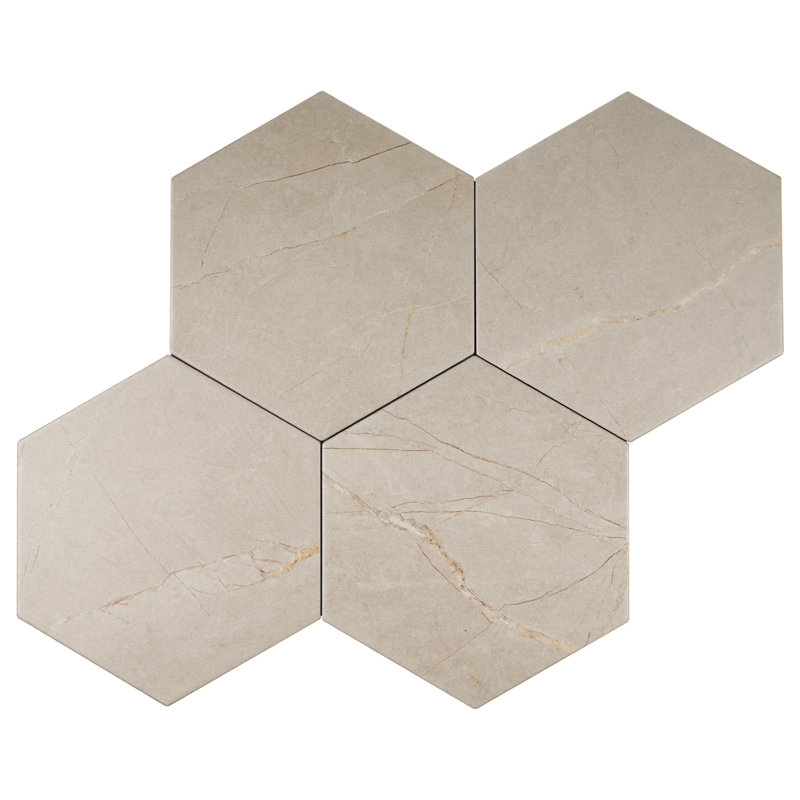 Elegance Hexagon 7.7 in. x 8.9 in. Matte Porcelain Marble look Floor and Wall Tile, Beige