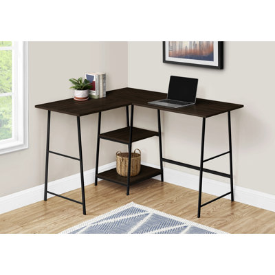 Bureau d'ordinateur, bureau personnel, coin, tablettes de rangement, L 48 po, forme en L, travail, ordinateur portable, stratifié, métal noir, contemporain, moderne