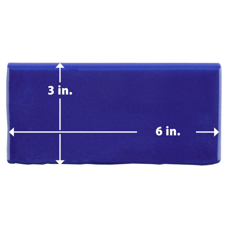 Carreau de céramique bullnose bleu L 6 po x l 3 po Viva