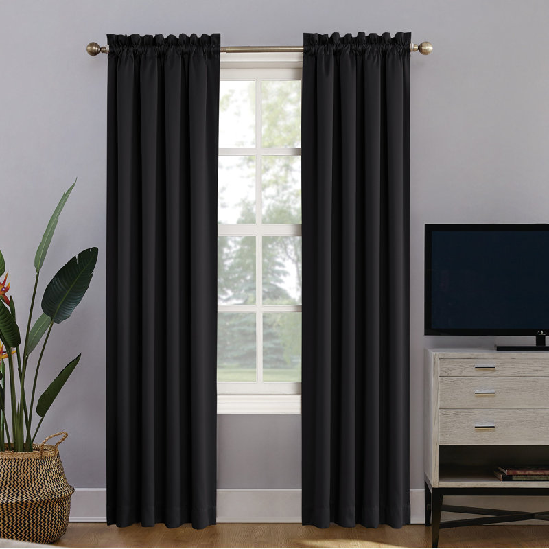 Sun Zero Oslo Theater Grade Extreme 100% Blackout Rod Pocket Curtain Panel, 52" W x 63" L, Black