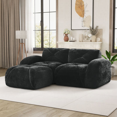 3-Piece L-Shaped No Assembly Modular Compression Sectional Sofa in Velvet Upholstery with Versatile Ottoman, Cloud-Like Comfort