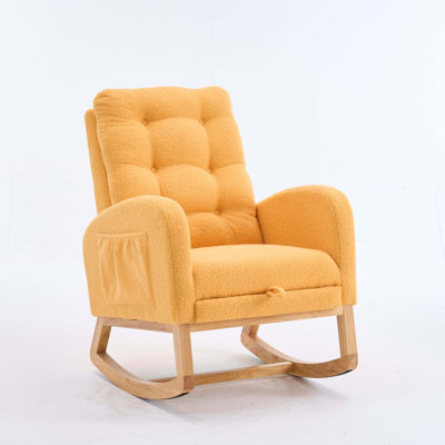 Accent Rocking Chair With Footrest High Back Rubber Wood Rocking Legs Bedroom Living Space 26.77D X 38.36W X 39.76H Inch