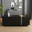 Table basse extensible avec finition ultrabrillante, 2 espaces de rangement cachés, 2 tiroirs et bords contrastants-1375801194