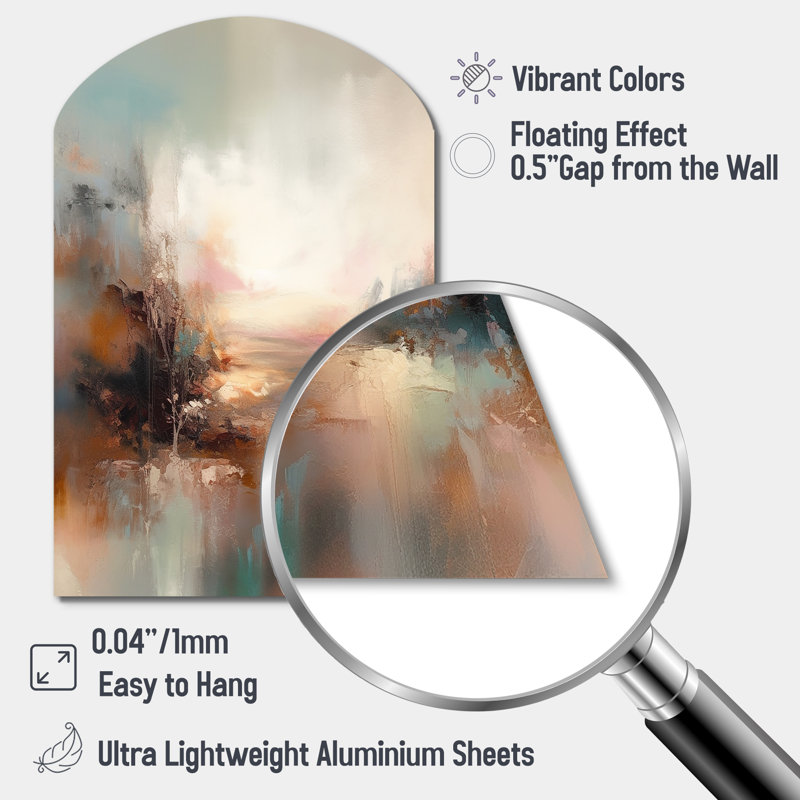 Art mural en métal asymétrique «CLAUDIU - Paysages», arche beige, H 43 po x l 33 po
