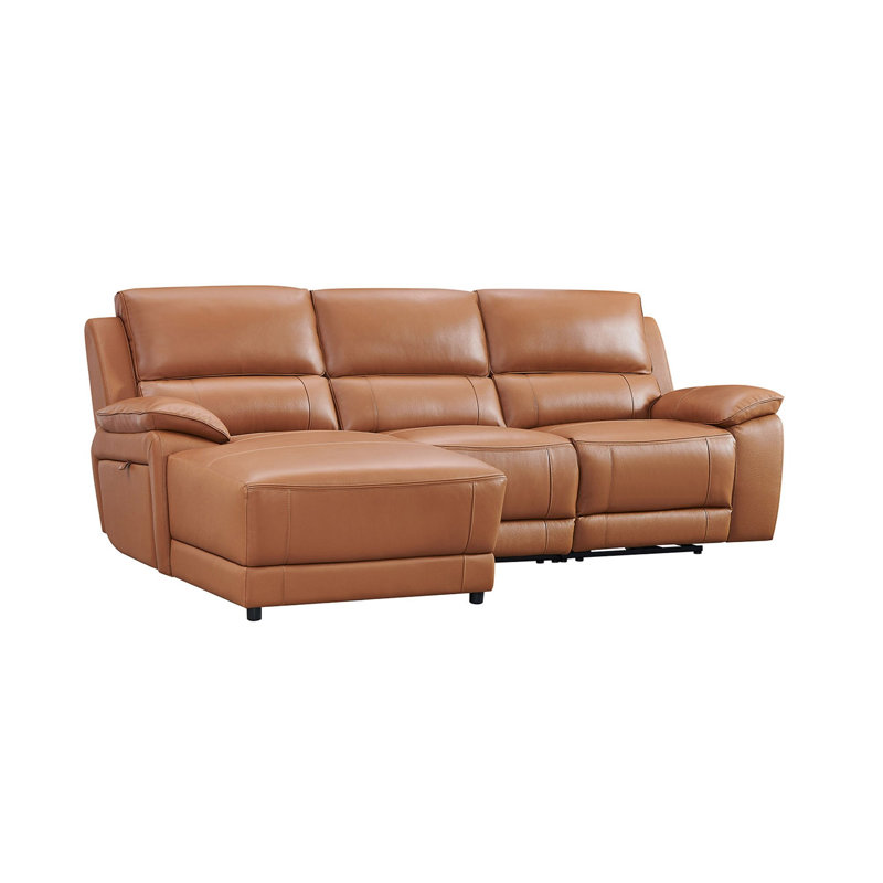 Carrabelle Leather Power Recliner Sectional, Left Hand Facing, Adobe Genuine Leather