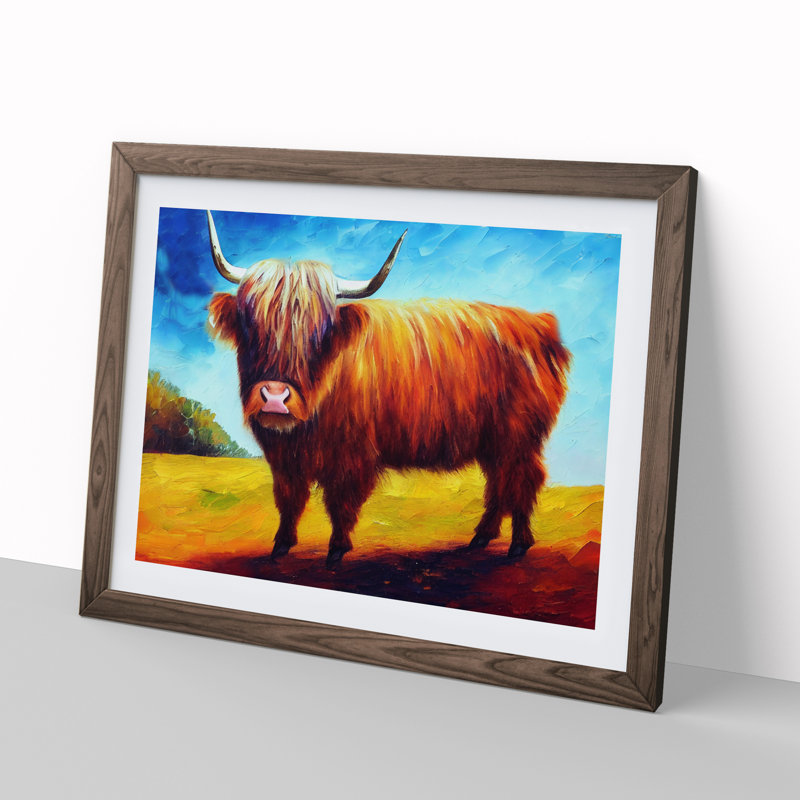 Highland Cow Vol.5 Abstract - Single Picture Frame Painting, Walnut, 46cm H x 64cm W x 2cm D