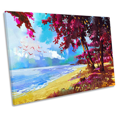 Beach Pink Floral Landscape Framed - Wrapped Canvas Print