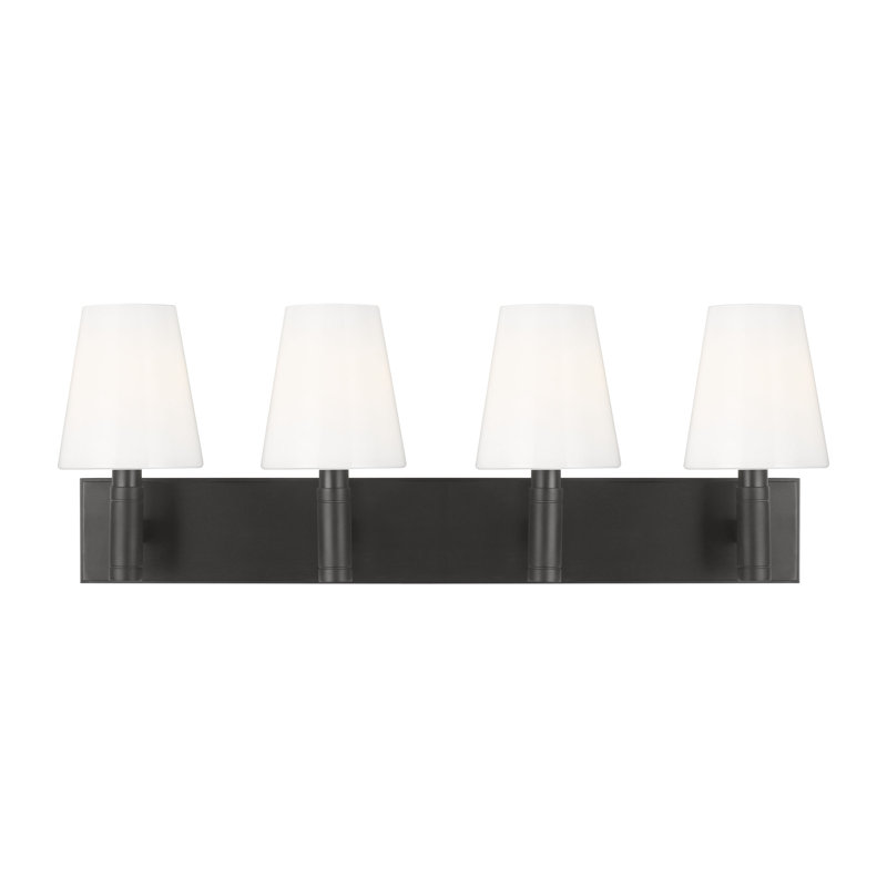 Thomas O'Brien Beckham Classic Bathroom Bedroom Wall Fixture In Aged Iron Finish With Milk Shade, 4 Lights