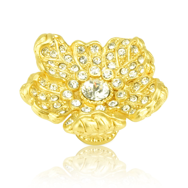 FLORAL KNOB; CLEAR CRYSTAL SATIN GOLD FINISH