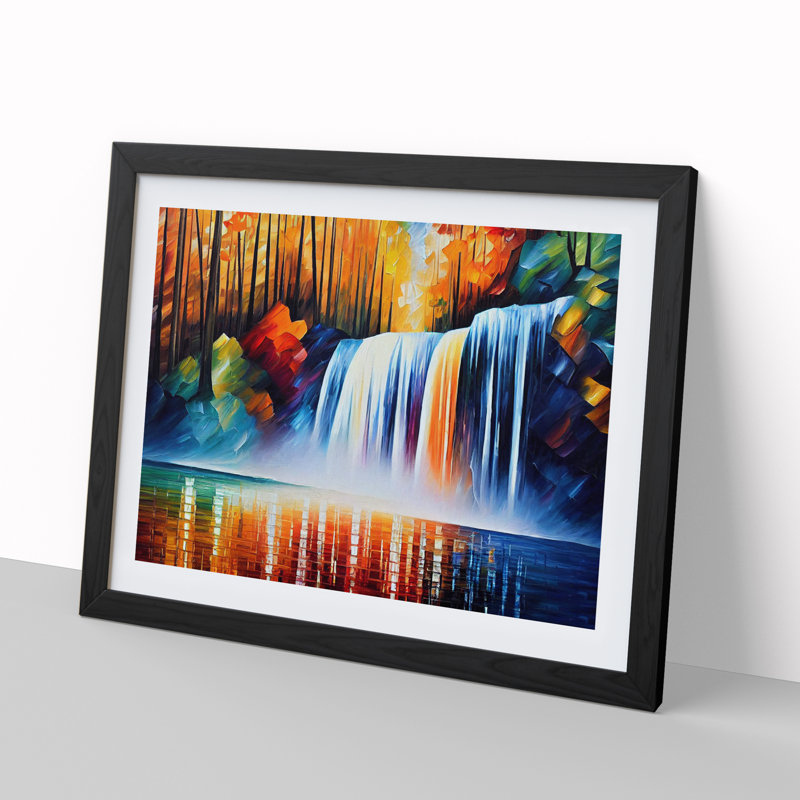 Glimmering River Waterfall Vol.5 - Single Picture Frame Print, 46cm H x 64cm W x 2cm D, Black