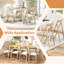  Ensemble de 4 chaises de salle à manger rembourrées avec dossier en bois d'hévéa beige-1270582145