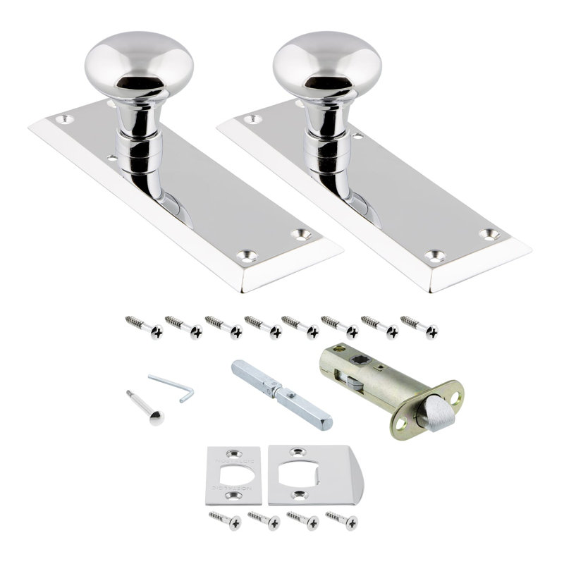 New York Plate with New York Door Knob, Bright Chrome, 2-3/8"