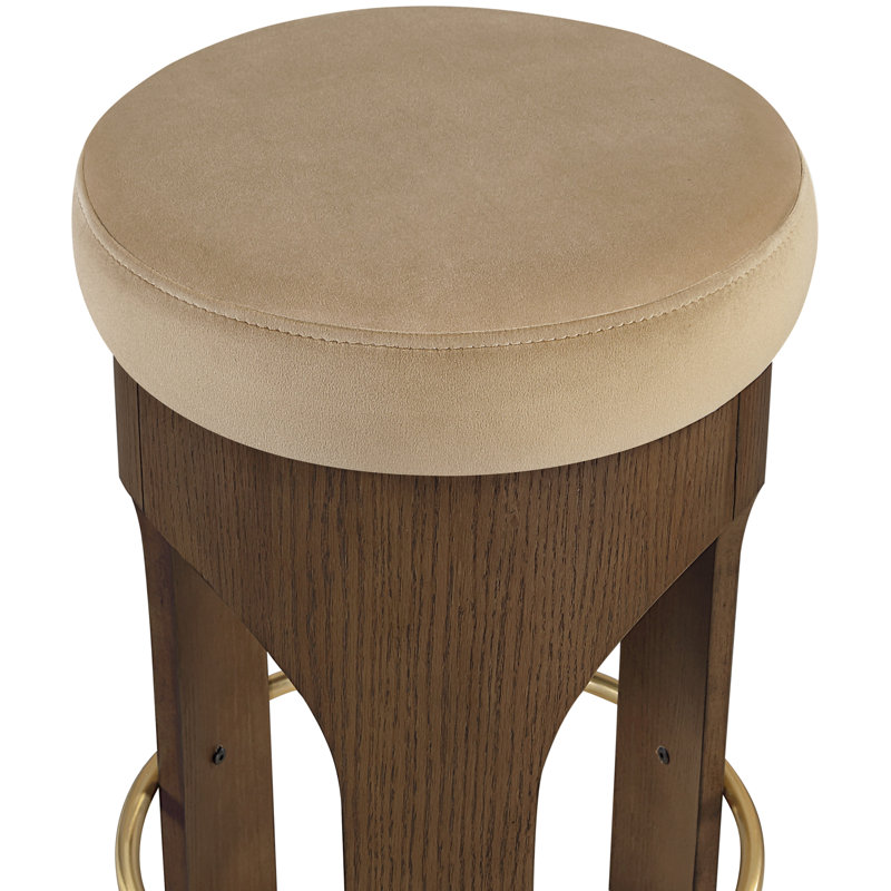 Tabouret de comptoir rembourré en velours Bocceli, Velours beige, Brun