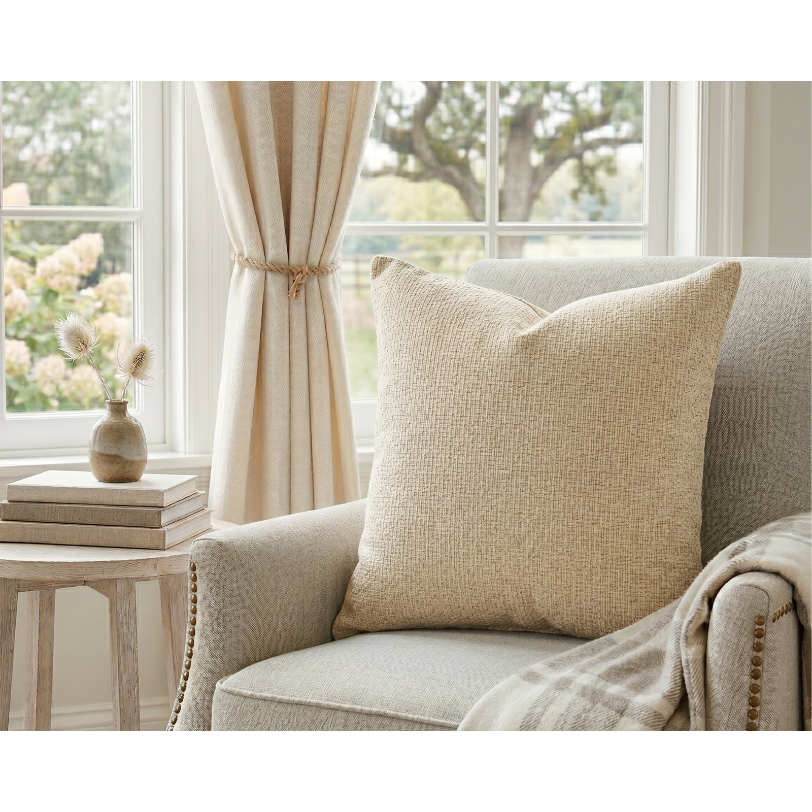 Throw Pillow, Khaki, Feather, 20" x 20"