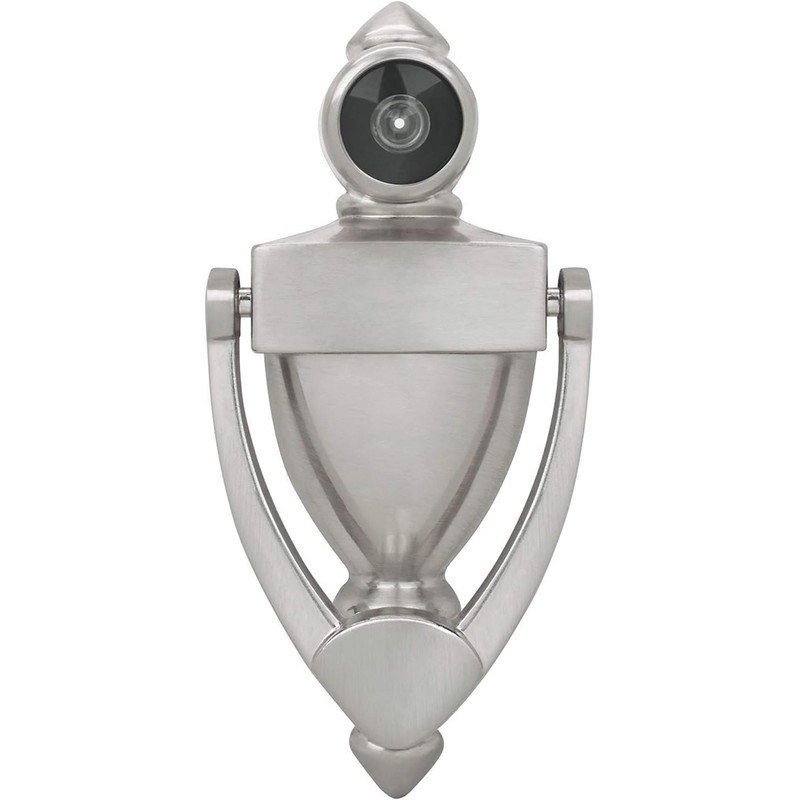 High Door Knocker W/220 Degree Viewer, Satin Nickel, 5.5" H x 2.5" W x 1.13" D